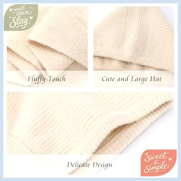 Wool Knitted Hooded Scarf Set One Size Winter Neck Warmer Hat - Picture 6 of 7